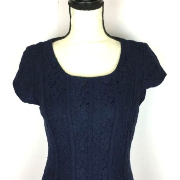 Sandra Darren dress black lace eyelet fitted cocktail dress 10 m party evening - Picture 4 of 12